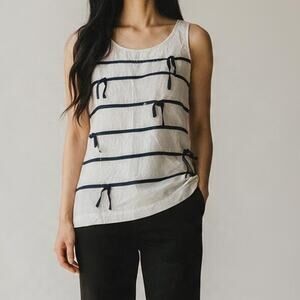 J. Crew Silk Blend Bow Tie Stripe Accent Sleeveless Blouse Top Tank 2 White